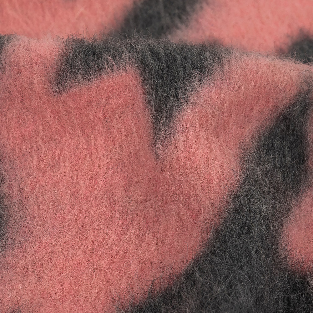 Pink and Charcoal Houndstooth Brushed Fuzzy Wool Knit Detail