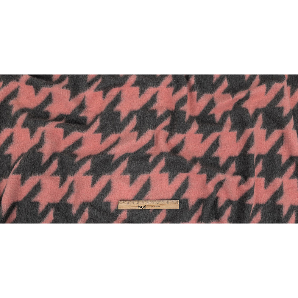 Pink and Charcoal Houndstooth Brushed Fuzzy Wool Knit Full