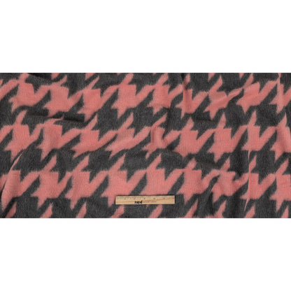 Pink and Charcoal Houndstooth Brushed Fuzzy Wool Knit Full