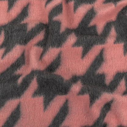 Pink and Charcoal Houndstooth Brushed Fuzzy Wool Knit
