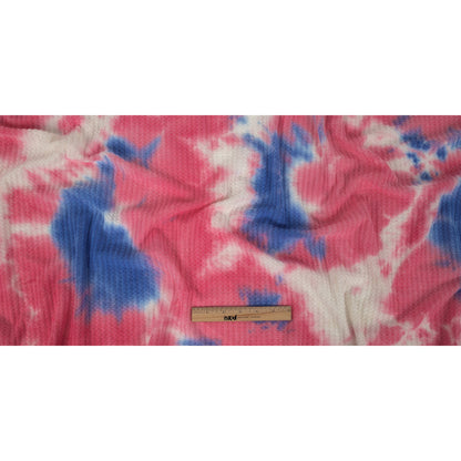 Pink, Blue and White Whisky Tie Dye Brushed Waffle Knit Folded