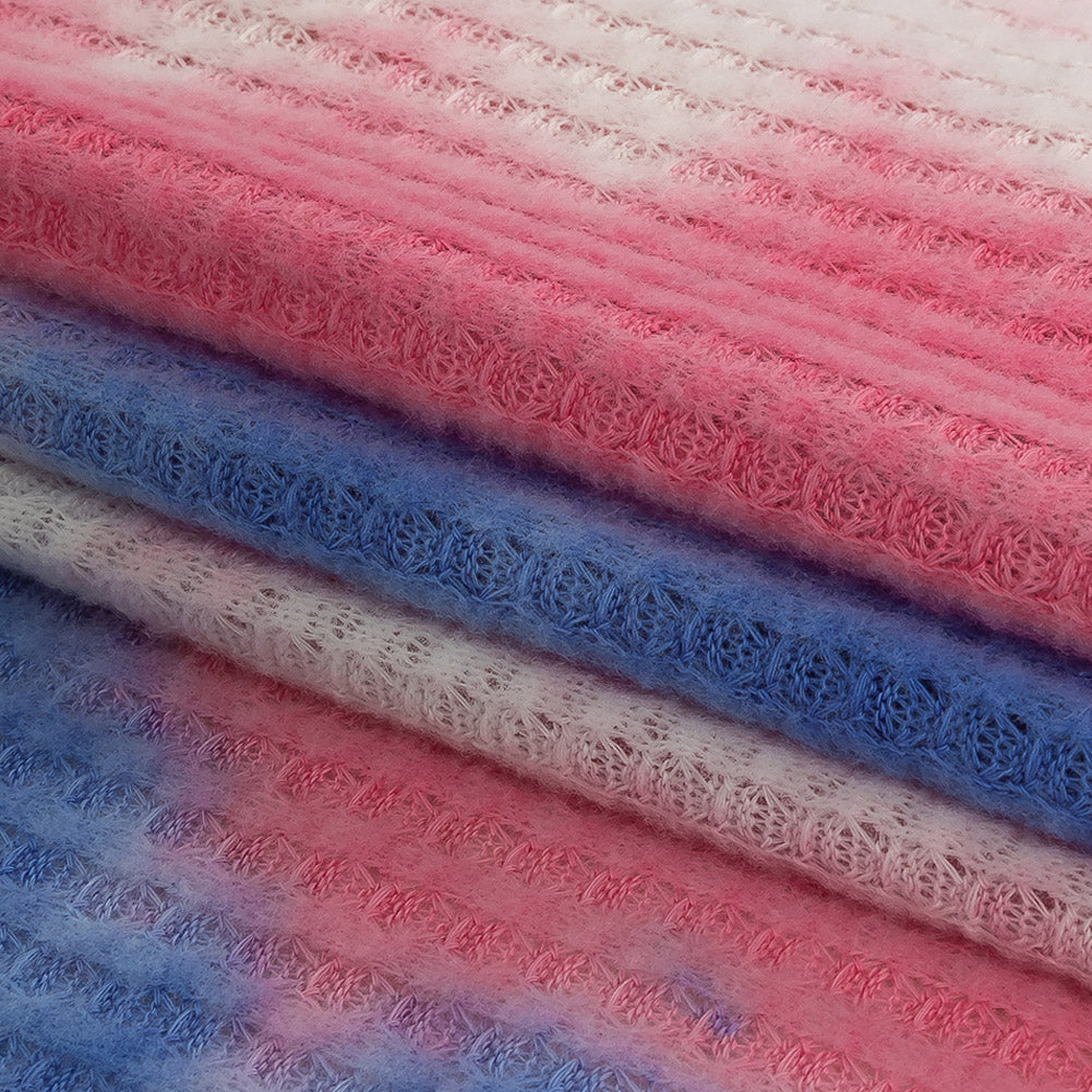 Pink, Blue and White Whisky Tie Dye Brushed Waffle Knit Detail