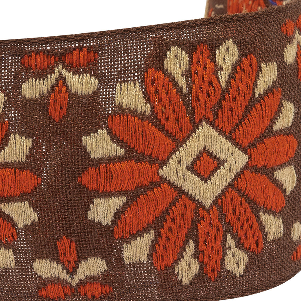 Brown, Orange and Ivory Floral German Jacquard Cotton Ribbon - 2" Detail