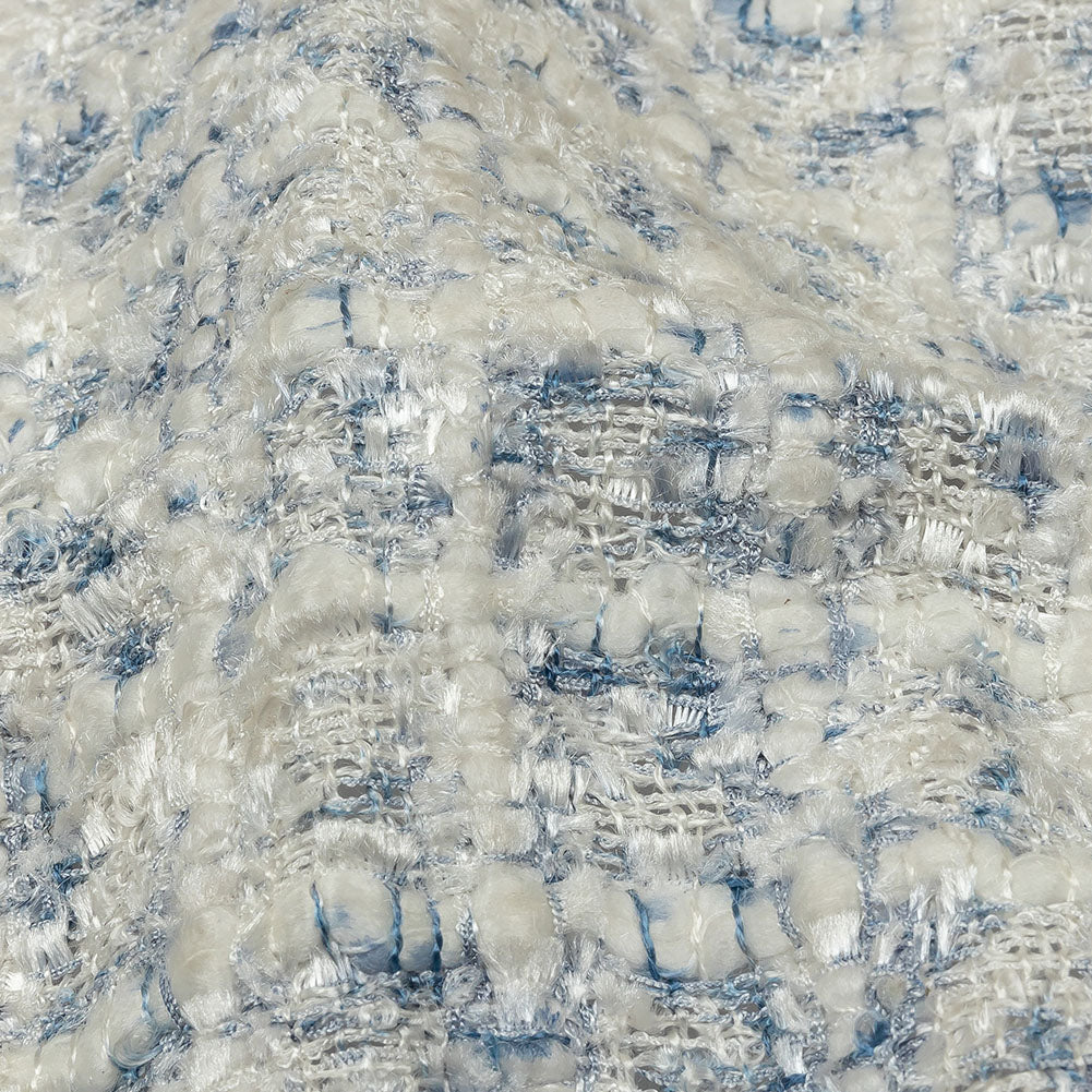 Newcastle Blue and Frost Mint Viscose and Acrylic Chenille Tweed Folded