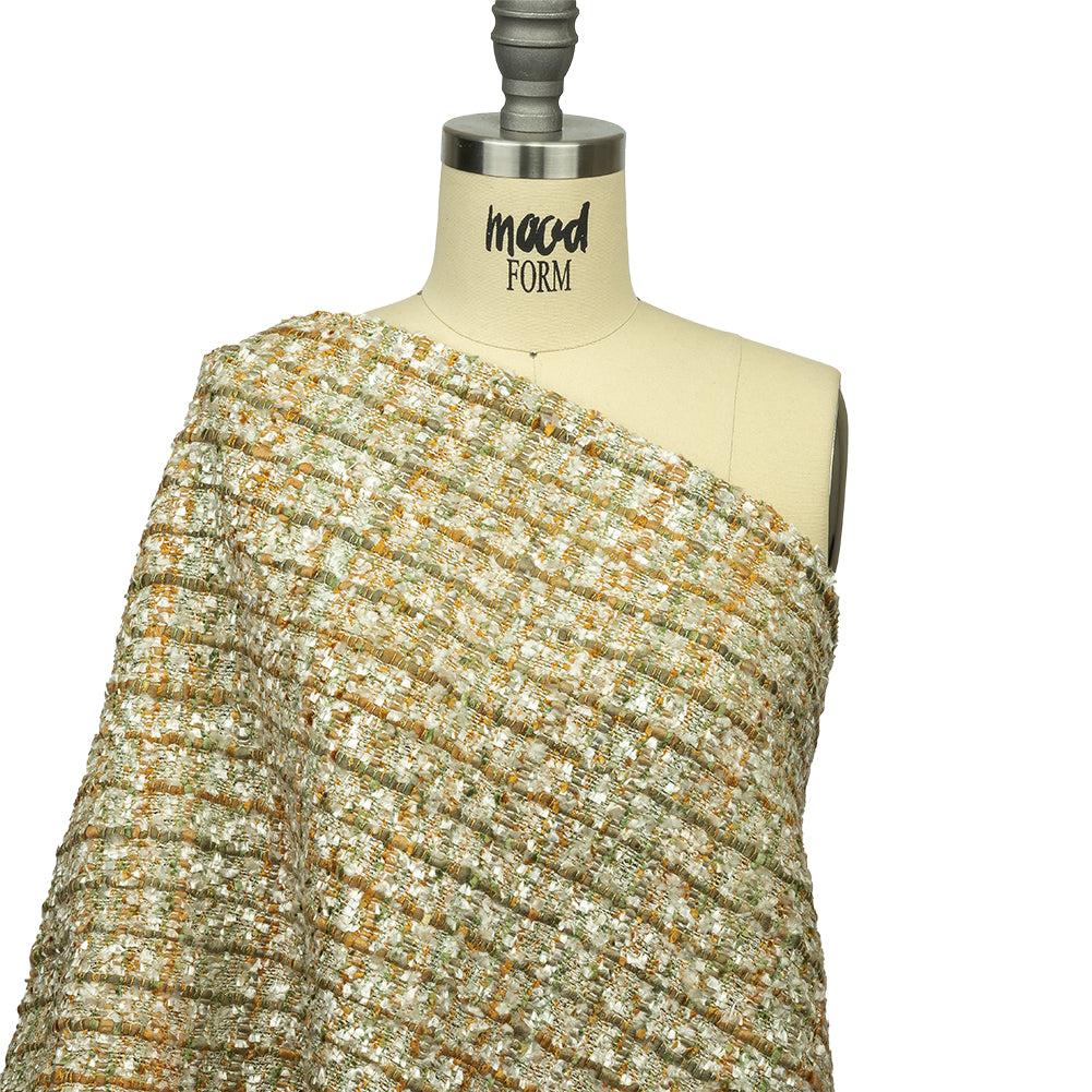 Newcastle Green, Mustard and Silver Birch Viscose and Acrylic Chenille Tweed Detail