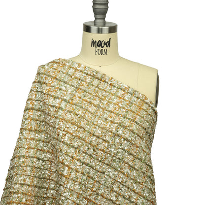 Newcastle Green, Mustard and Silver Birch Viscose and Acrylic Chenille Tweed Detail