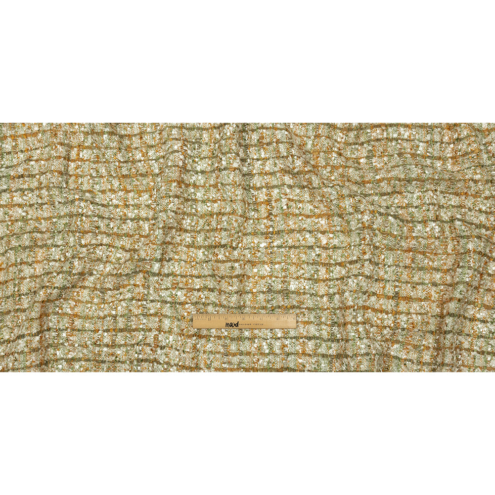 Newcastle Green, Mustard and Silver Birch Viscose and Acrylic Chenille Tweed Drape