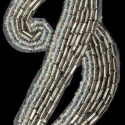 Platinum Frosting and Ice Flow Bugle and Seed Beaded Applique - 6.125" x 2" Detail