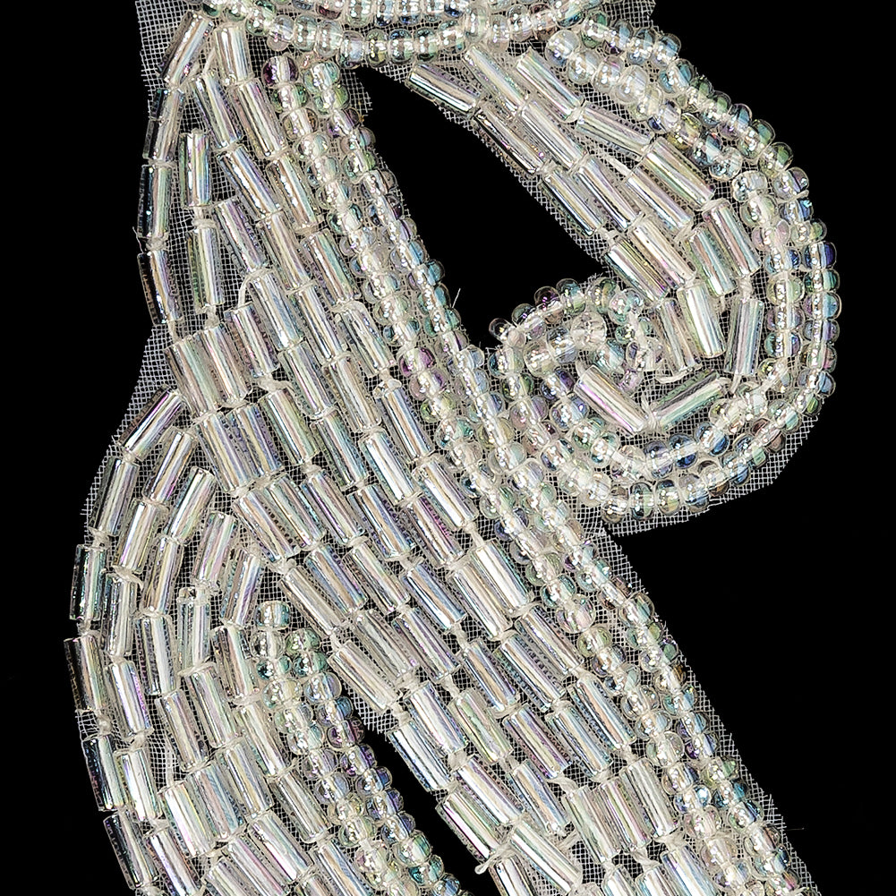 Silver Coin Bugle and Seed Beaded Applique - 5.25" x 2" Detail