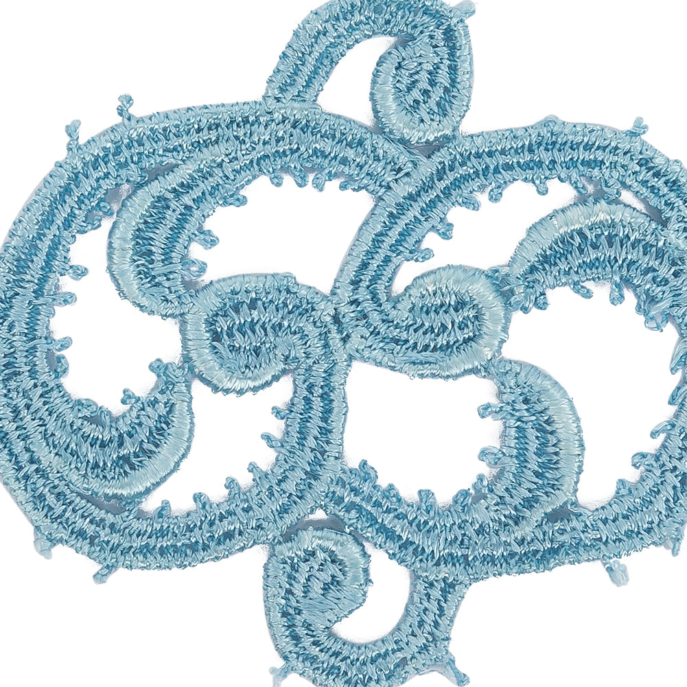Winter Sky Blue Scroll Rayon Blend Applique - 3.125" x 2.125" Detail