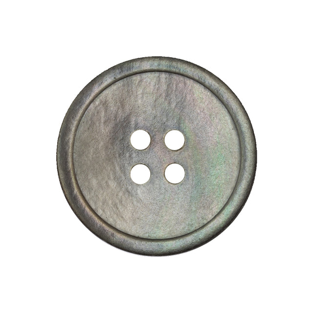 Antique Silver and Fair Green Iridescent 4-Hole Narrow Rim Shell Button - 40L/25.5mm