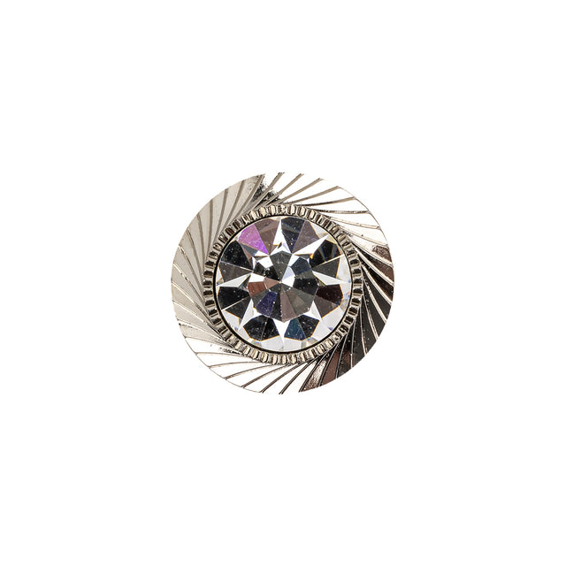 Italian Crystal Rhinestones and Silver Metal Shank Back Button - 24L/15mm