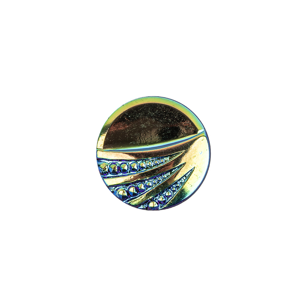 Vintage Blue Iris and Black Classical Shank Back Glass Button - 22L/14mm