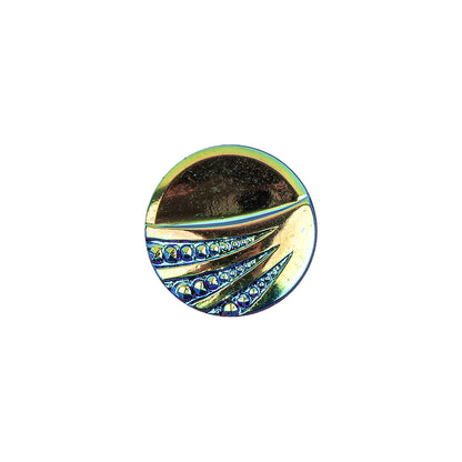 Vintage Blue Iris and Black Classical Shank Back Glass Button - 22L/14mm