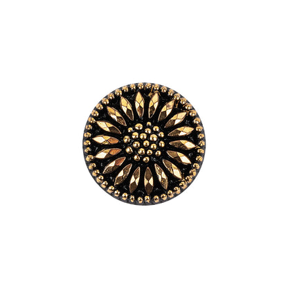Vintage Gold and Black Floral Shank Back Glass Button - 28L/18mm