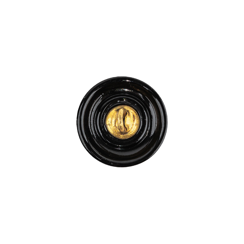 Vintage Black Floral Shank Back Glass Button - 22L/14mm Detail