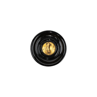 Vintage Black Floral Shank Back Glass Button - 22L/14mm Detail