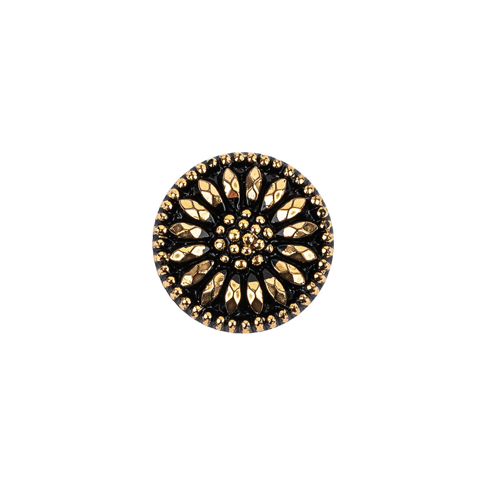 Vintage Gold and Black Floral Shank Back Glass Button - 22L/14mm