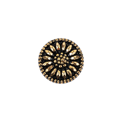 Vintage Gold and Black Floral Shank Back Glass Button - 22L/14mm