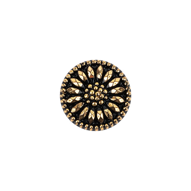 Vintage Gold and Black Floral Shank Back Glass Button - 22L/14mm