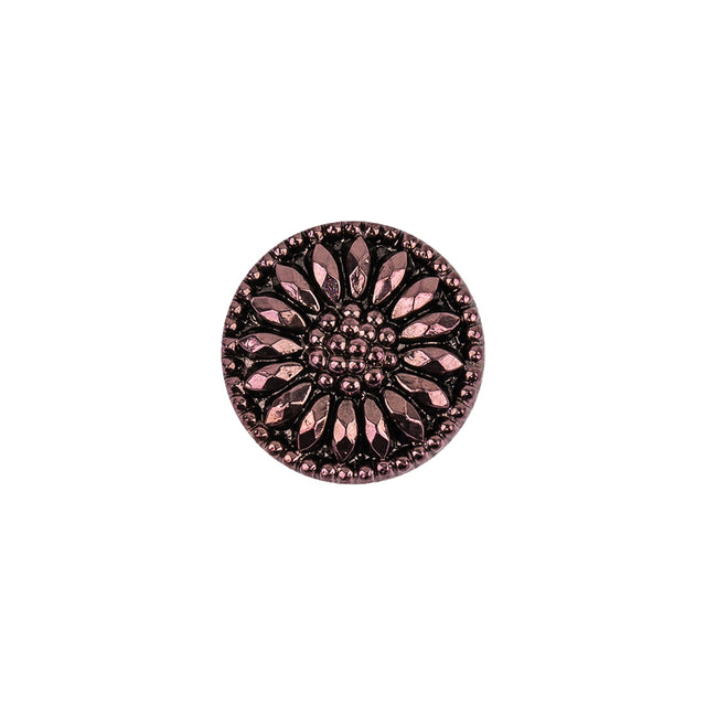 Vintage Amethyst Floral Shank Back Glass Button - 22L/14mm