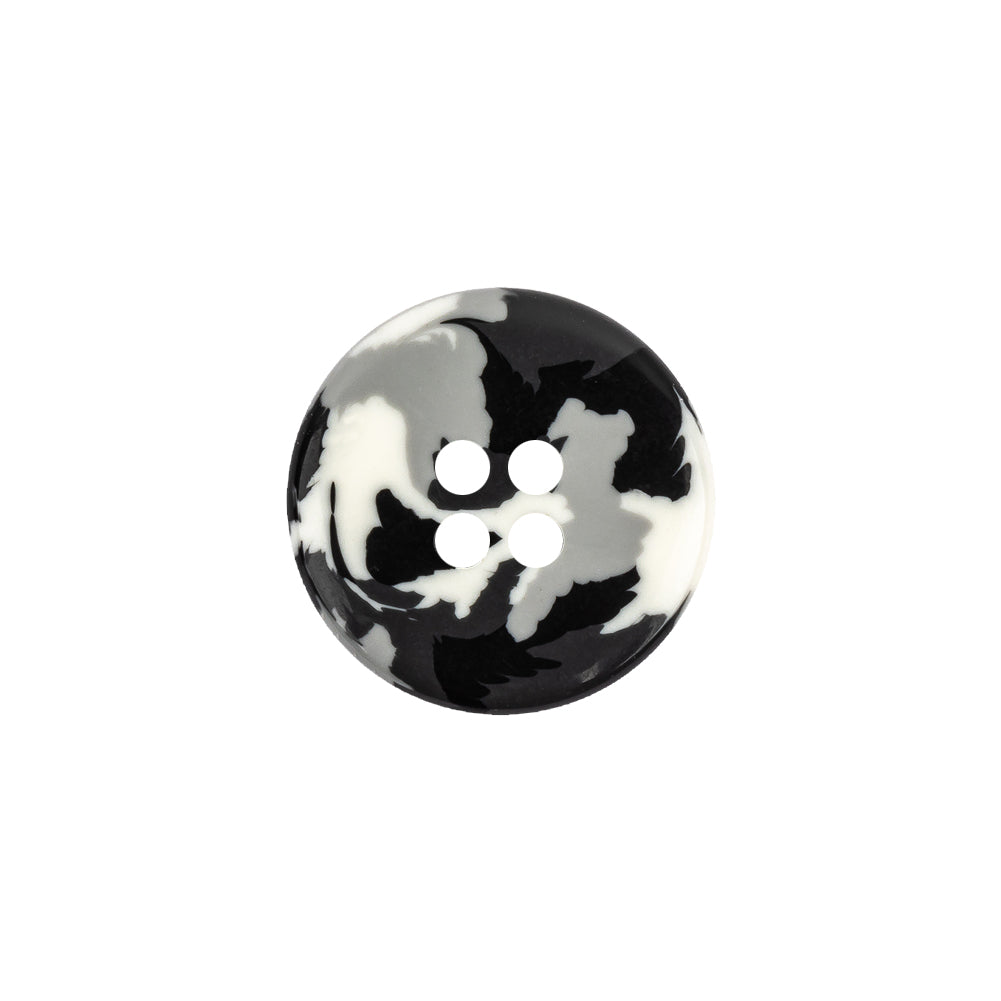 Black, Gray and White Camouflage 4-Hole Tire Rim Button - 28L/18mm Detail