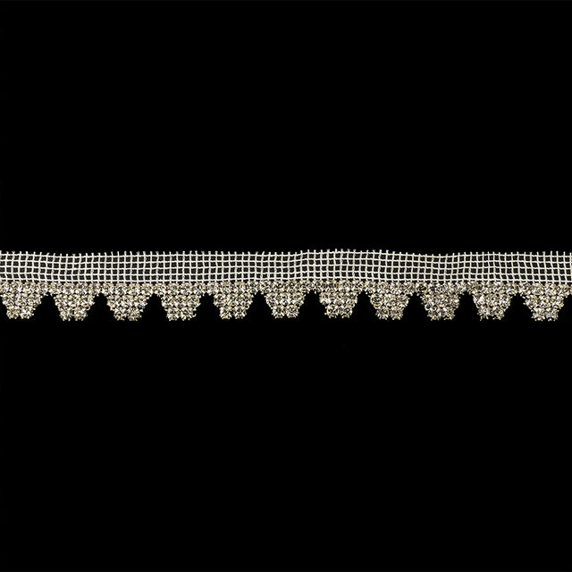 Vintage Czech Crystal Rhinestones on White Mesh Fringe Trimming - 1"