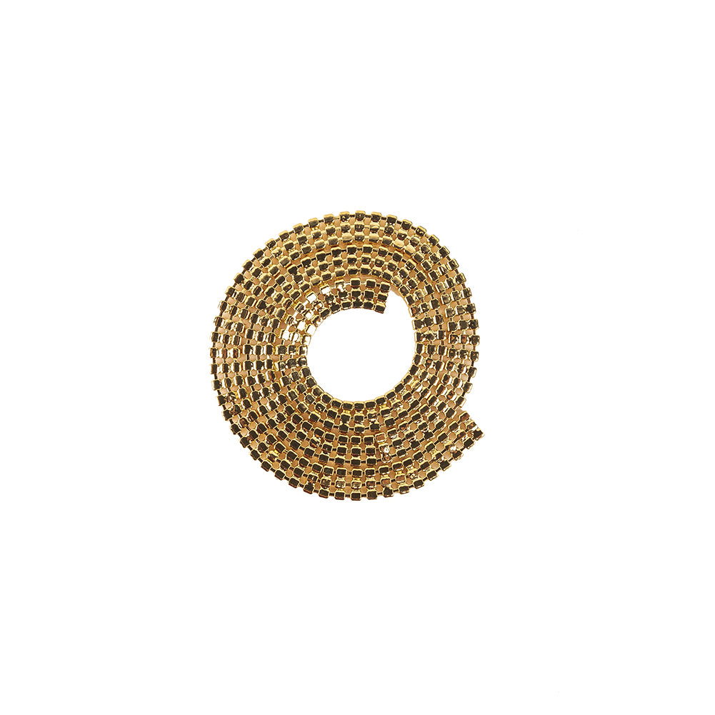 Vintage Three Row Gold Tone Rhinestones on Metal Mesh Trimming - 0.375" Full