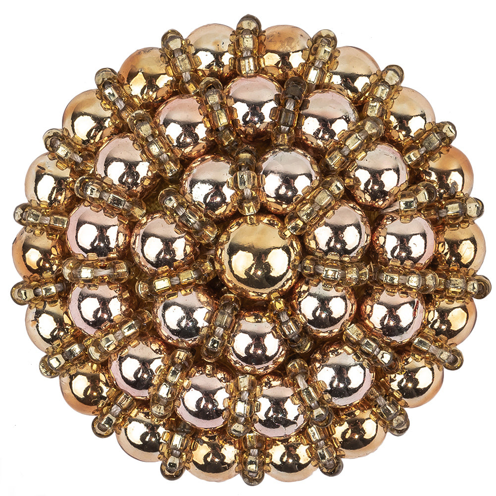 Vintage Gold and Rose Pearl Beaded Applique - 1.5" x 1.5"