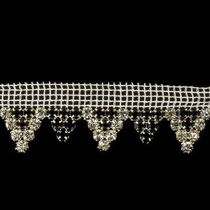 Vintage Czech Crystal and Jet Rhinestones in Silver Settings on White Mesh Trimming - 1.1875" Detail