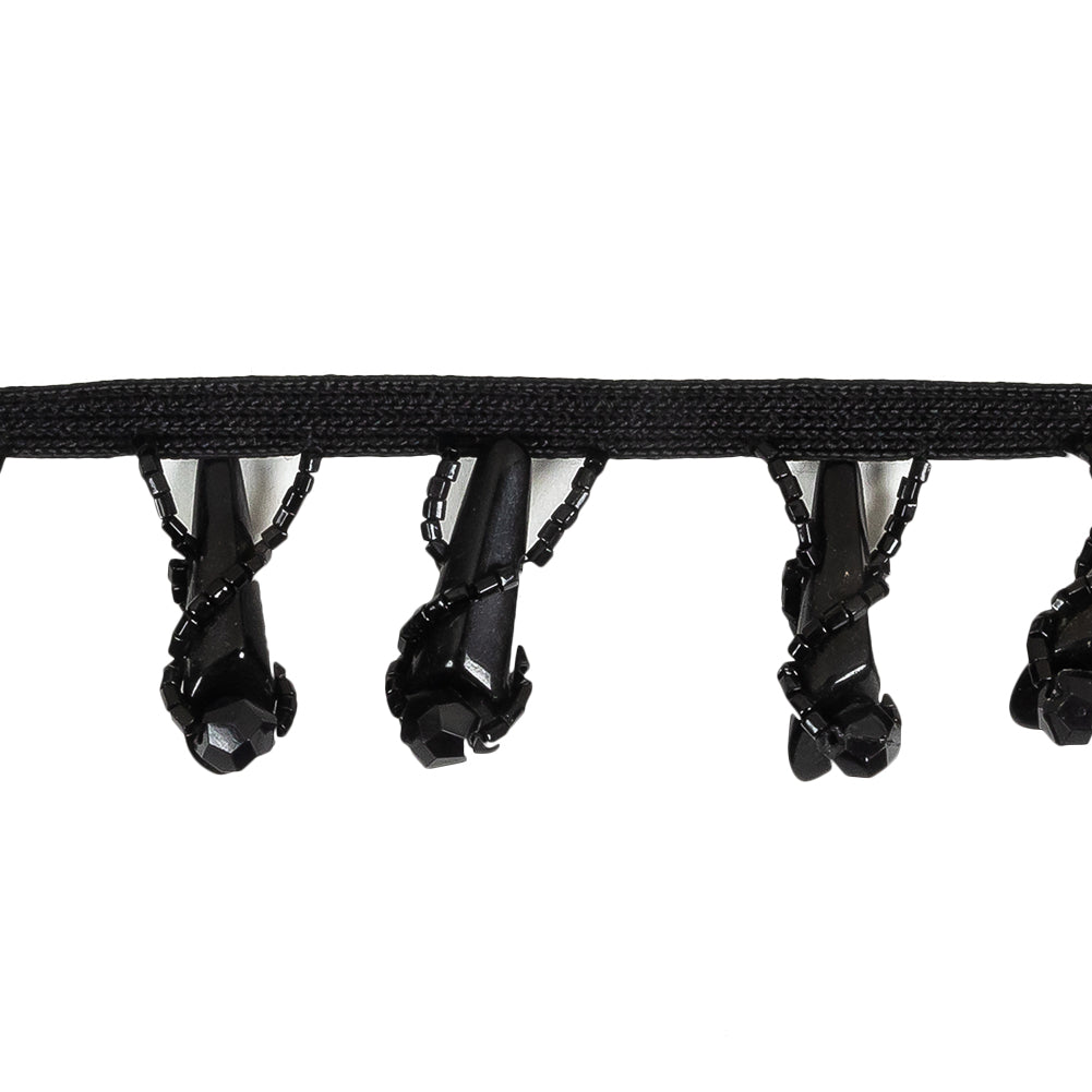 Vintage Black Glass Spikes Beaded Fringe - 1.125" Detail