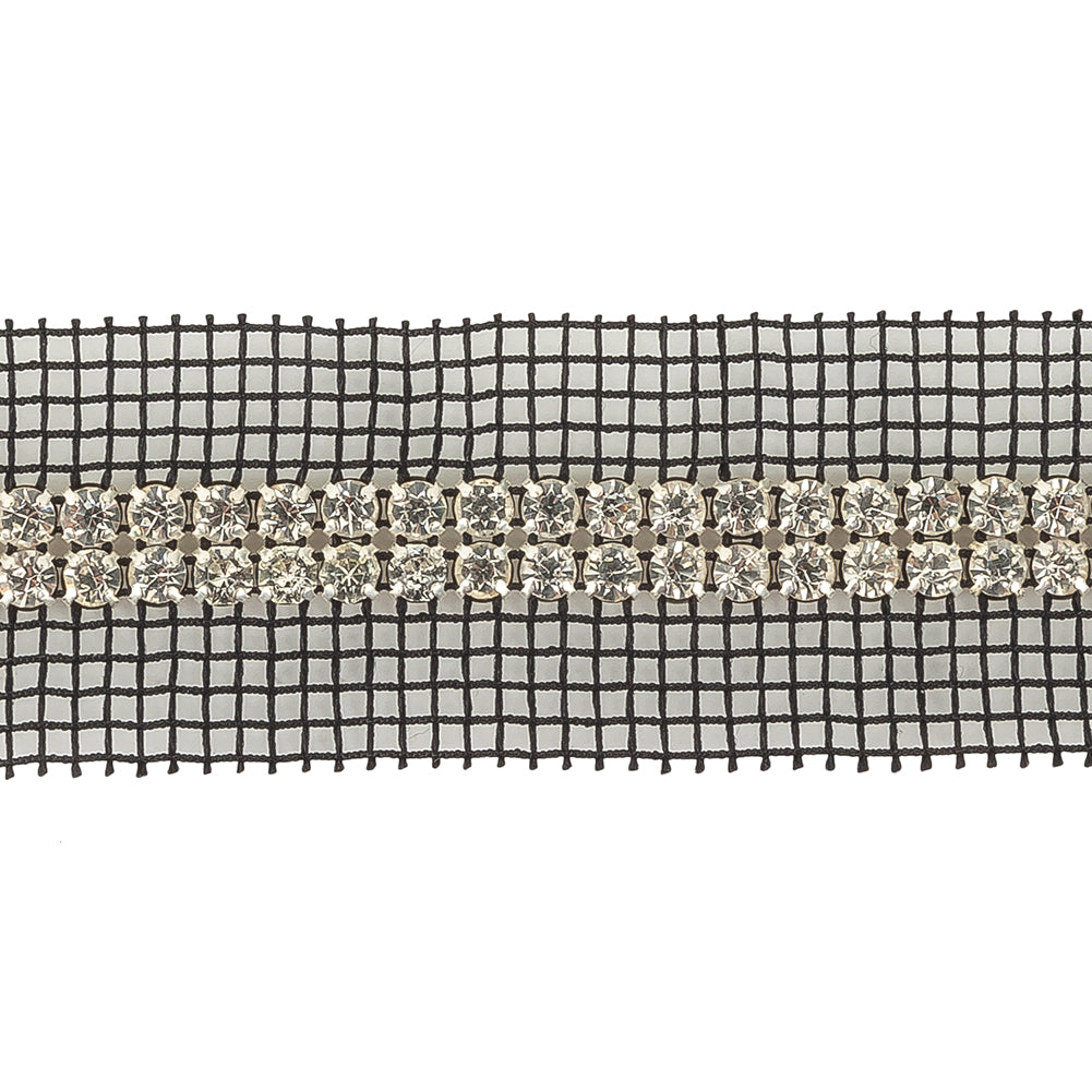 Vintage Two Row Crystal Rhinestones on Black Mesh Trimming - 1.375" Detail