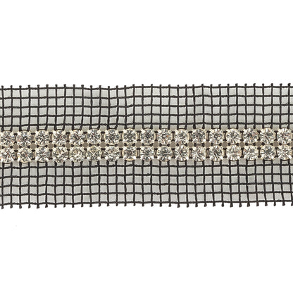 Vintage Two Row Crystal Rhinestones on Black Mesh Trimming - 1.375" Detail
