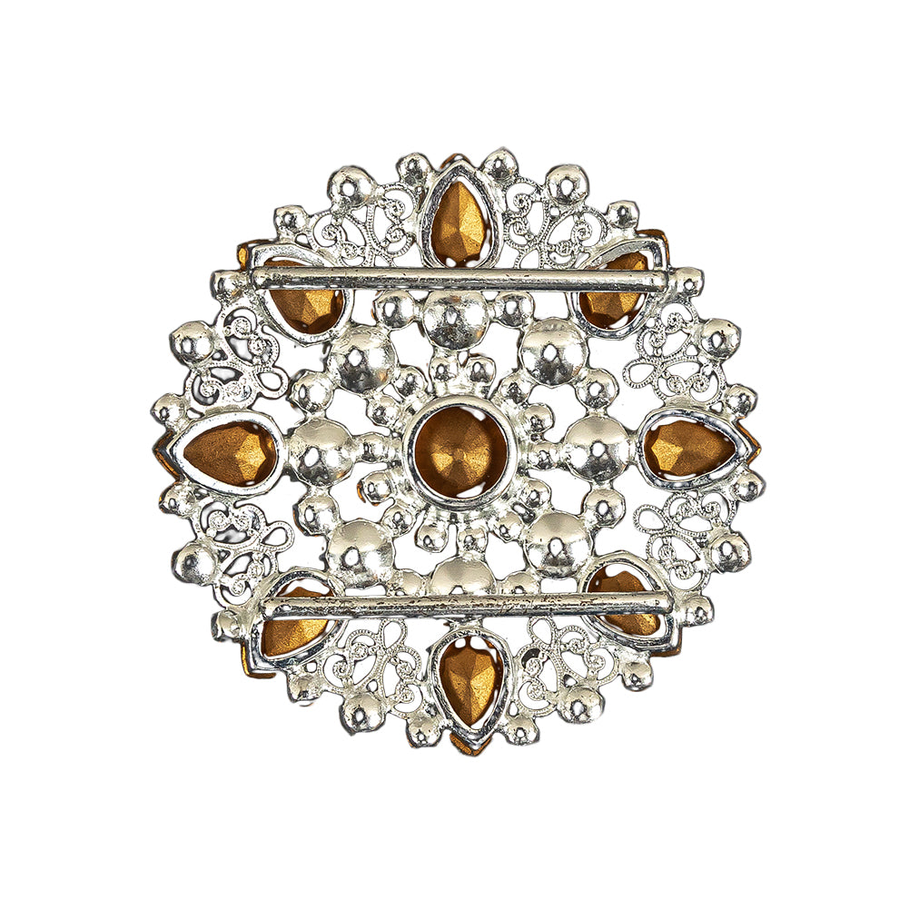 Vintage Crystal Rhinestones and Delicate Silver Metal Open Framework Ornament - 3.375" Detail