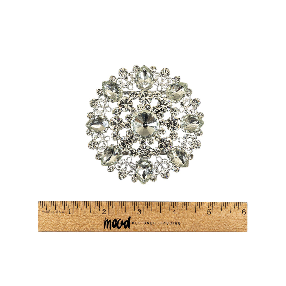 Vintage Crystal Rhinestones and Delicate Silver Metal Open Framework Ornament - 3.375" Full