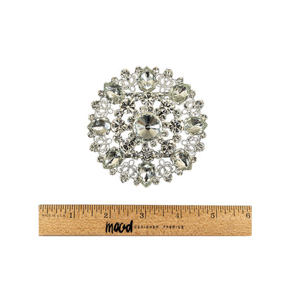 Vintage Crystal Rhinestones and Delicate Silver Metal Open Framework Ornament - 3.375" Full