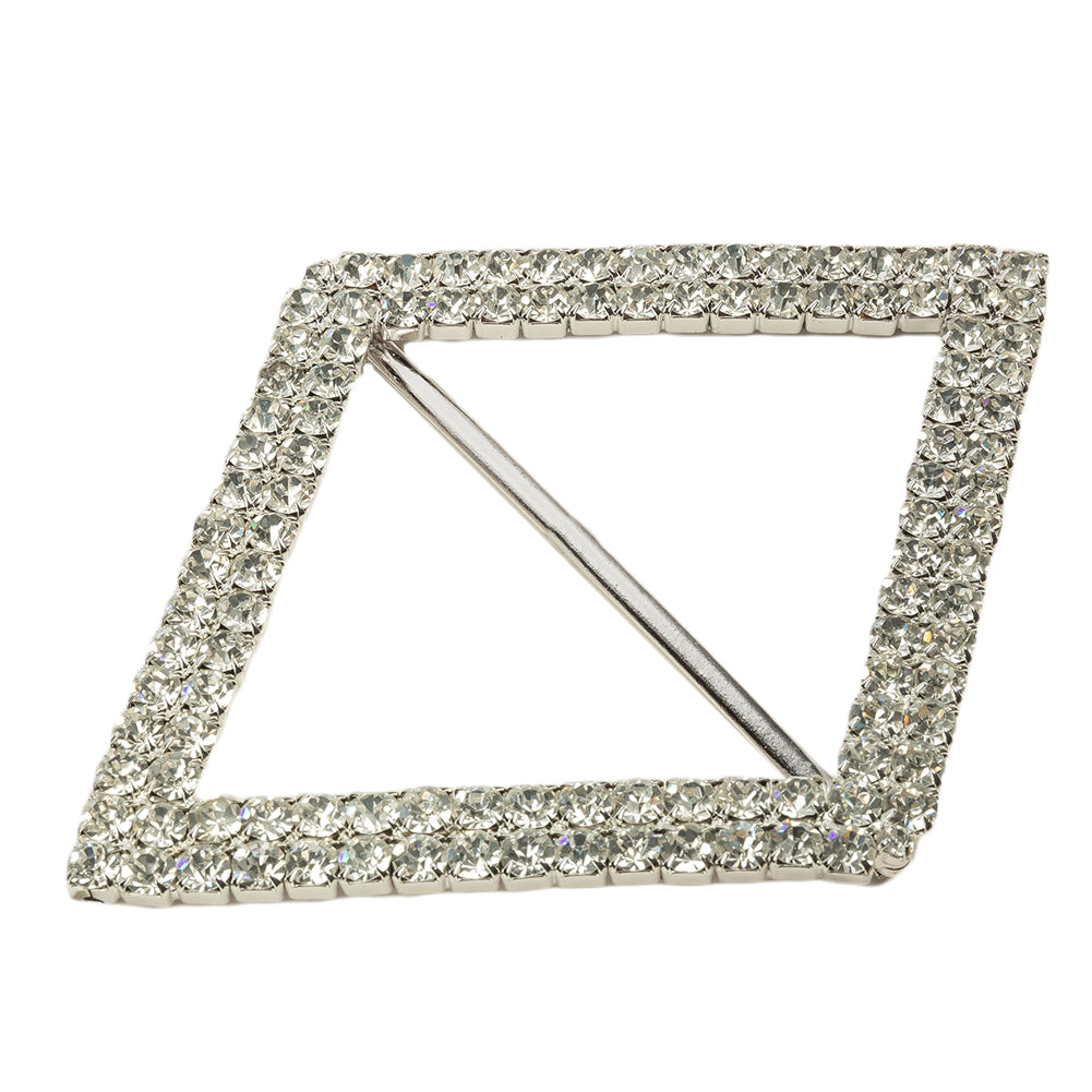 Vintage Czech Crystal Rhinestones and Silver Metal Diamond Slider - 3.25" x 4.375" Folded