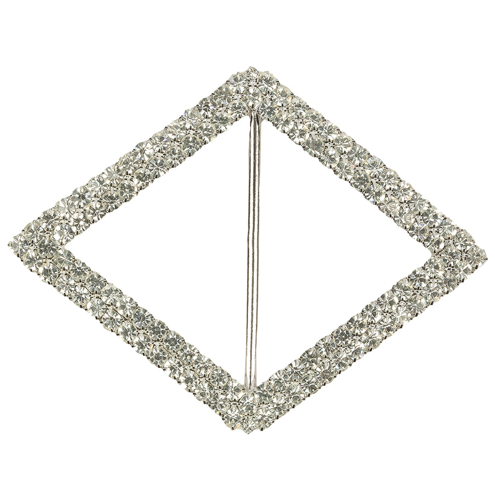 Vintage Czech Crystal Rhinestones and Silver Metal Diamond Slider - 3.25" x 4.375"
