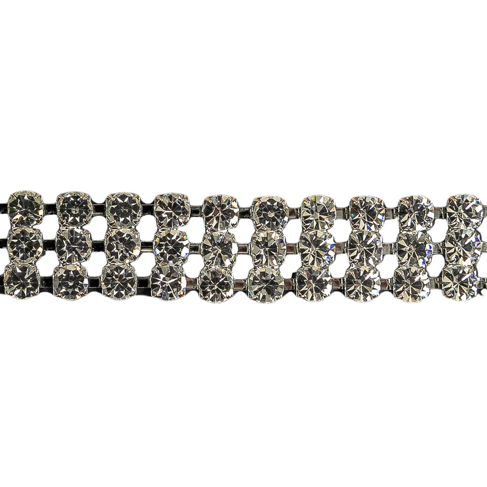 Vintage 3 Row Crystal Rhinestone and Silver Trim - 0.75" Detail