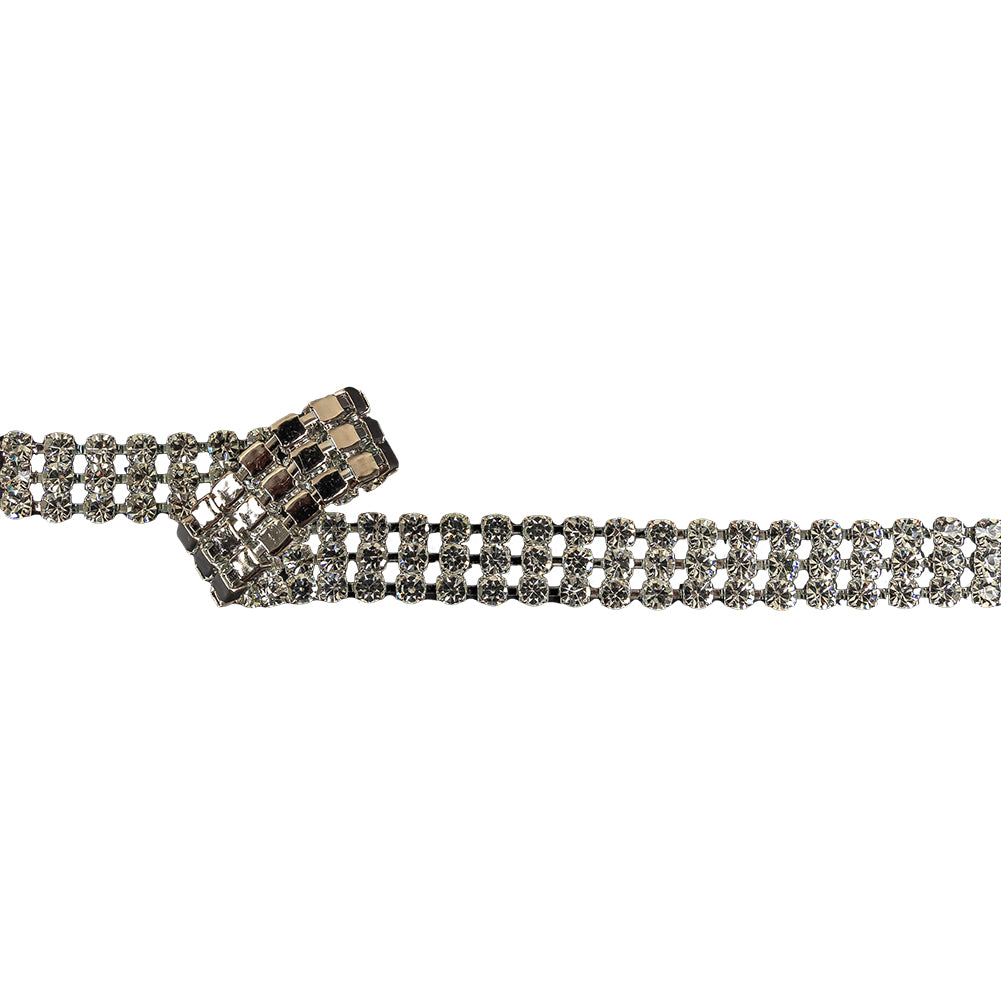 Vintage 3 Row Crystal Rhinestone and Silver Trim - 0.75"