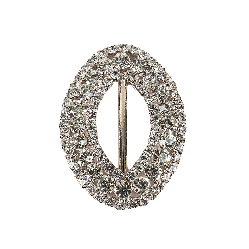 Vintage Rhinestone and Silver Lozenge-Shaped Slider Buckle - 2.875" X 2.125"
