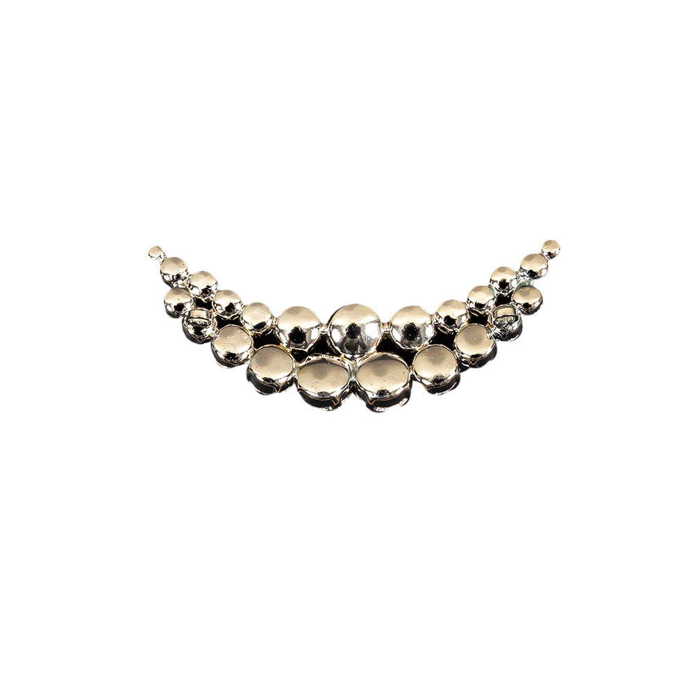 Vintage Crystal Rhinestones and Silver Metal Half Smile Dress Ornament - 0.875" x 3" Detail