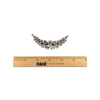 Vintage Crystal Rhinestones and Silver Metal Half Smile Dress Ornament - 0.875" x 3" Full
