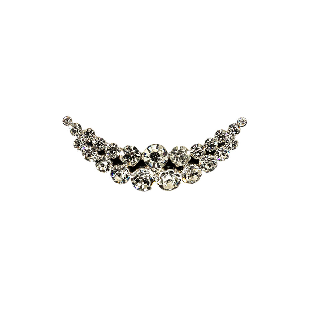 Vintage Crystal Rhinestones and Silver Metal Half Smile Dress Ornament - 0.875" x 3"