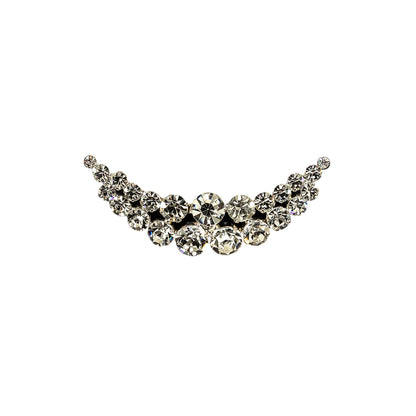 Vintage Crystal Rhinestones and Silver Metal Half Smile Dress Ornament - 0.875" x 3"