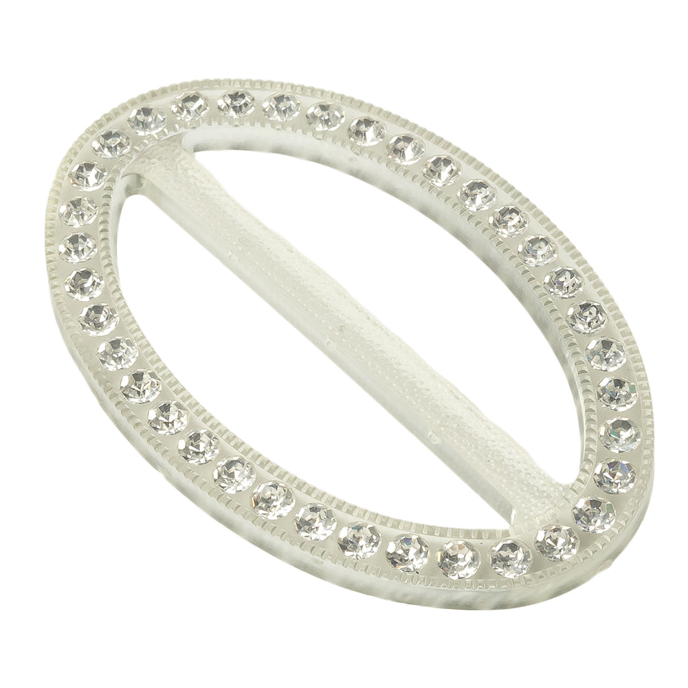 Vintage Crystal Rhinestones and Clear Oval Plastic Slider - 2.625" x 1.75" Folded