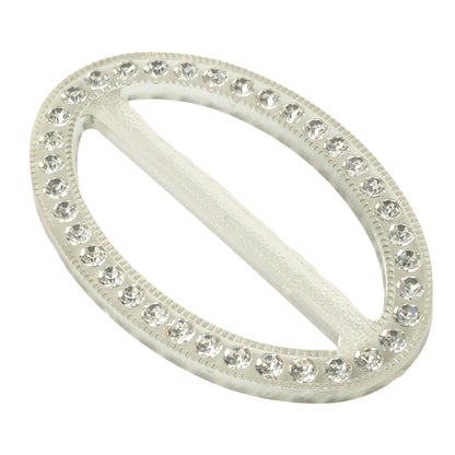 Vintage Crystal Rhinestones and Clear Oval Plastic Slider - 2.625" x 1.75" Folded
