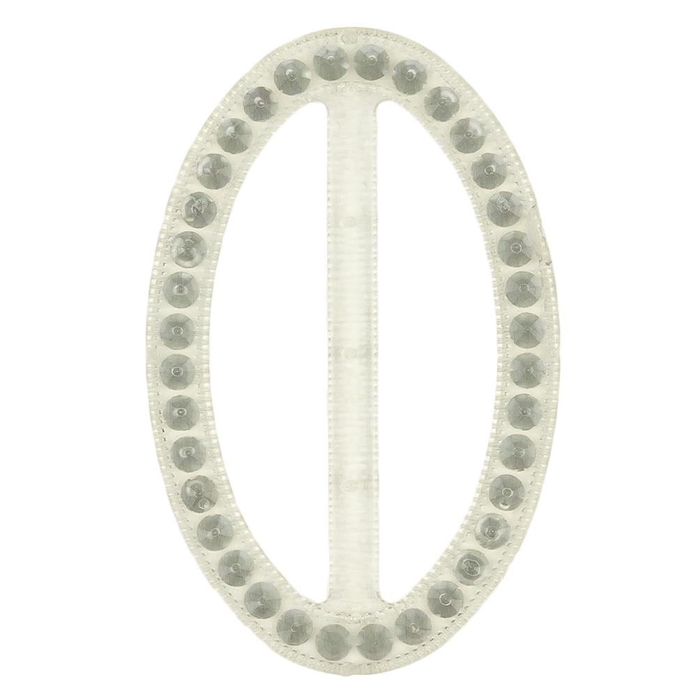 Vintage Crystal Rhinestones and Clear Oval Plastic Slider - 2.625" x 1.75" Detail