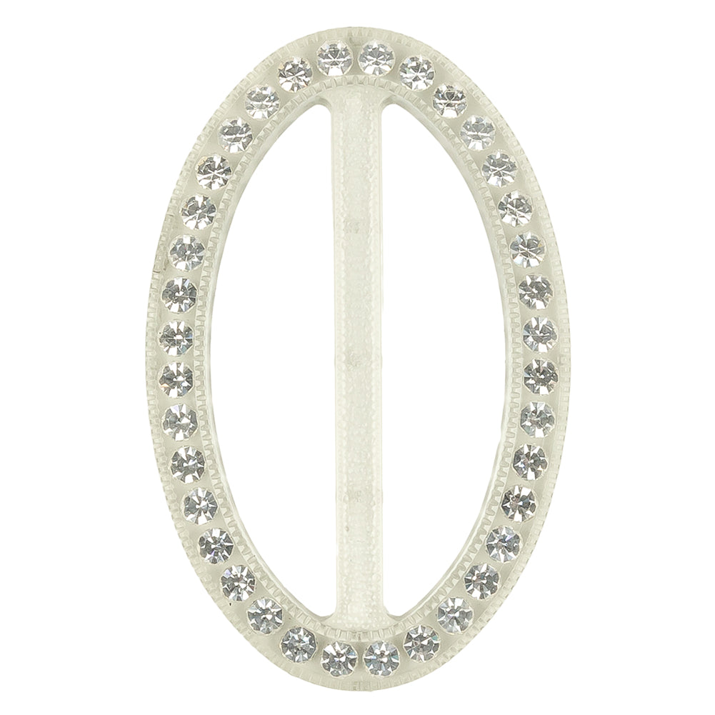Vintage Crystal Rhinestones and Clear Oval Plastic Slider - 2.625" x 1.75"