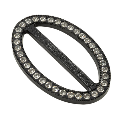 Vintage Crystal Rhinestones and Black Oval Plastic Slider - 2.625" x 1.75" Folded